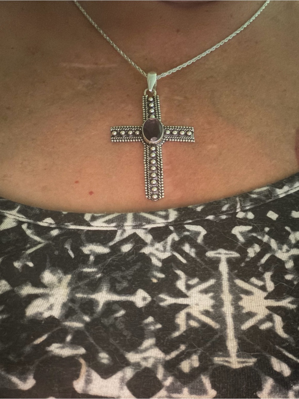 Sterling Silver Cross Pendant Necklace with Amethyst Stone